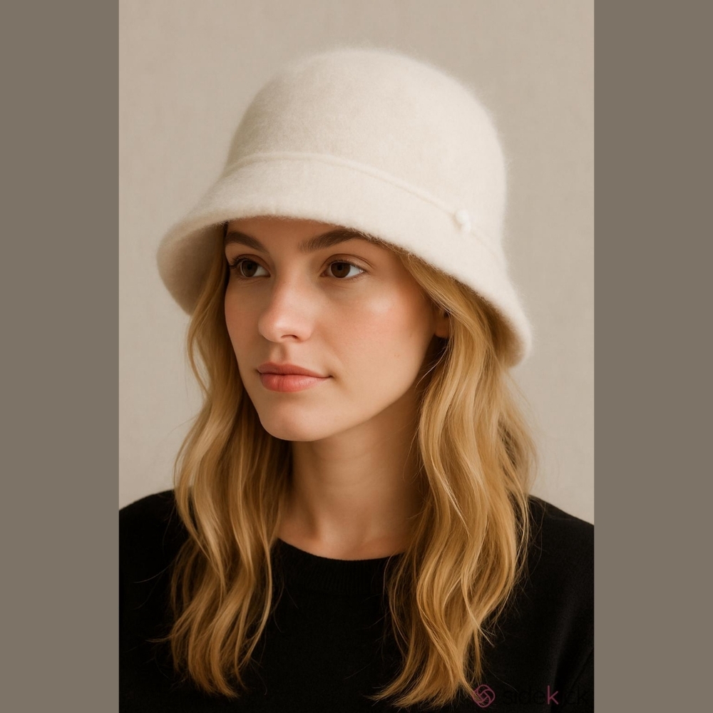 Bucket Hat Rabbit Hair Polyester Blend Warm Soft Outside Winter Snow Clean Girl